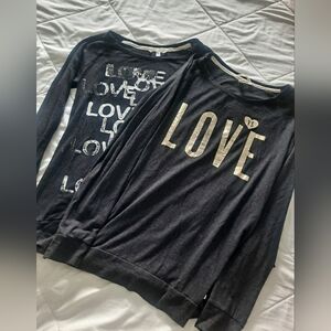 2 Victoria's Secret,Black Long Sleeve Tees with 1 With Gold Accents